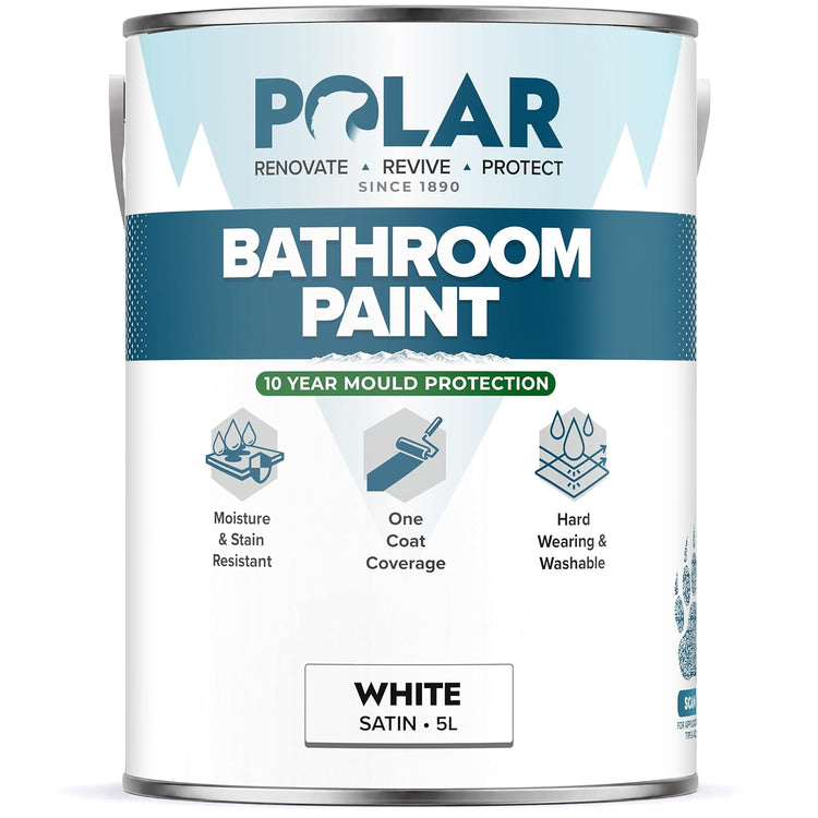 Polar Bathroom Paint White Satin 5 Litre tin