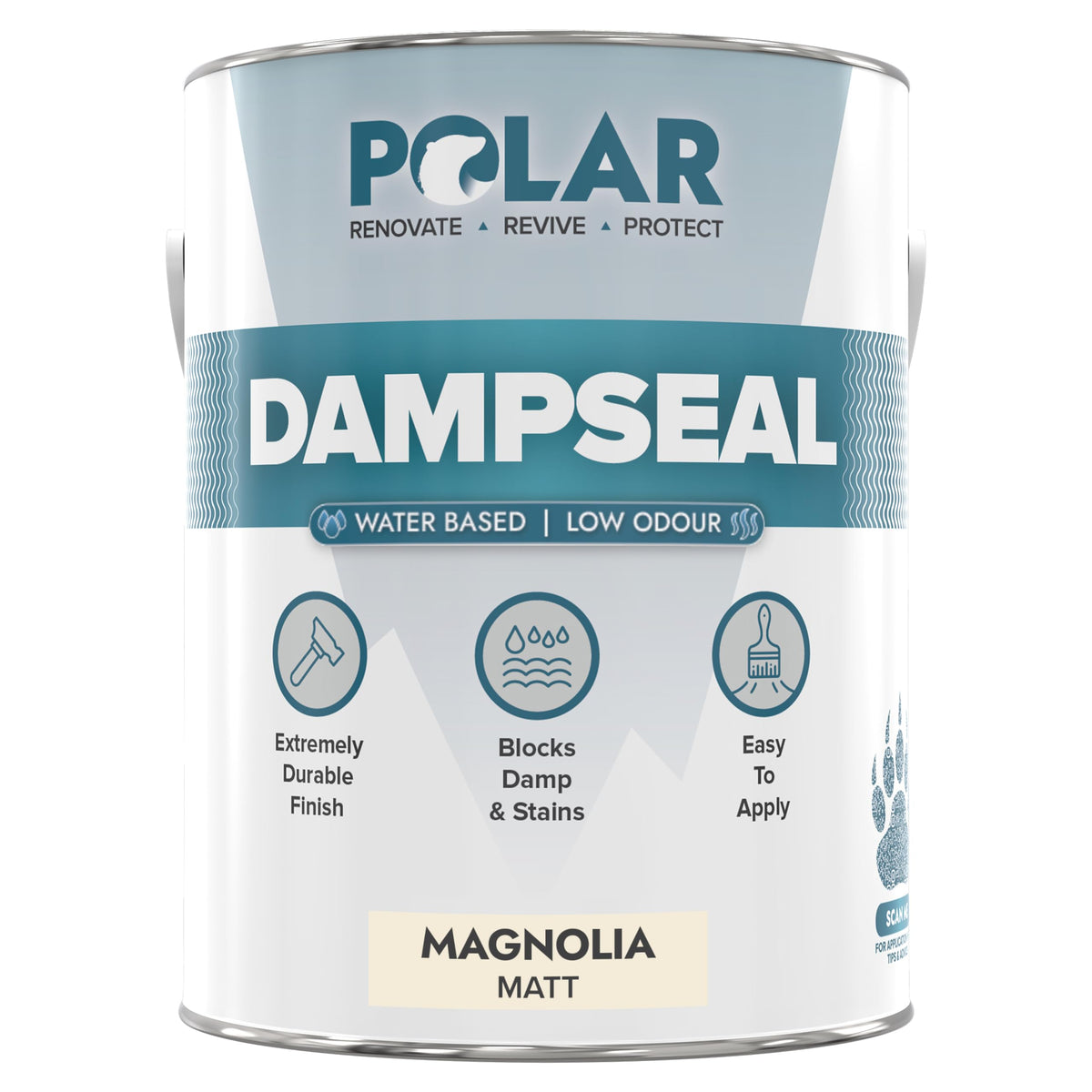 Polar Water-Based DampSeal Magnolia Matt 2.5 Litre tin