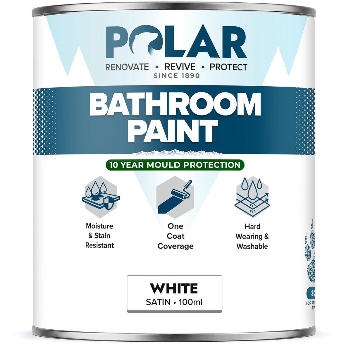 Polar Bathroom Paint White Satin 100ml tester tin