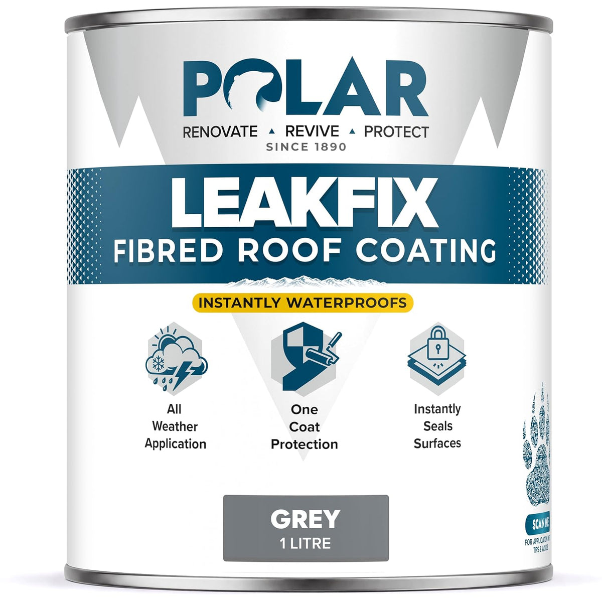 Polar LeakFix Fibred Roof Coating Grey 1 Litre tin
