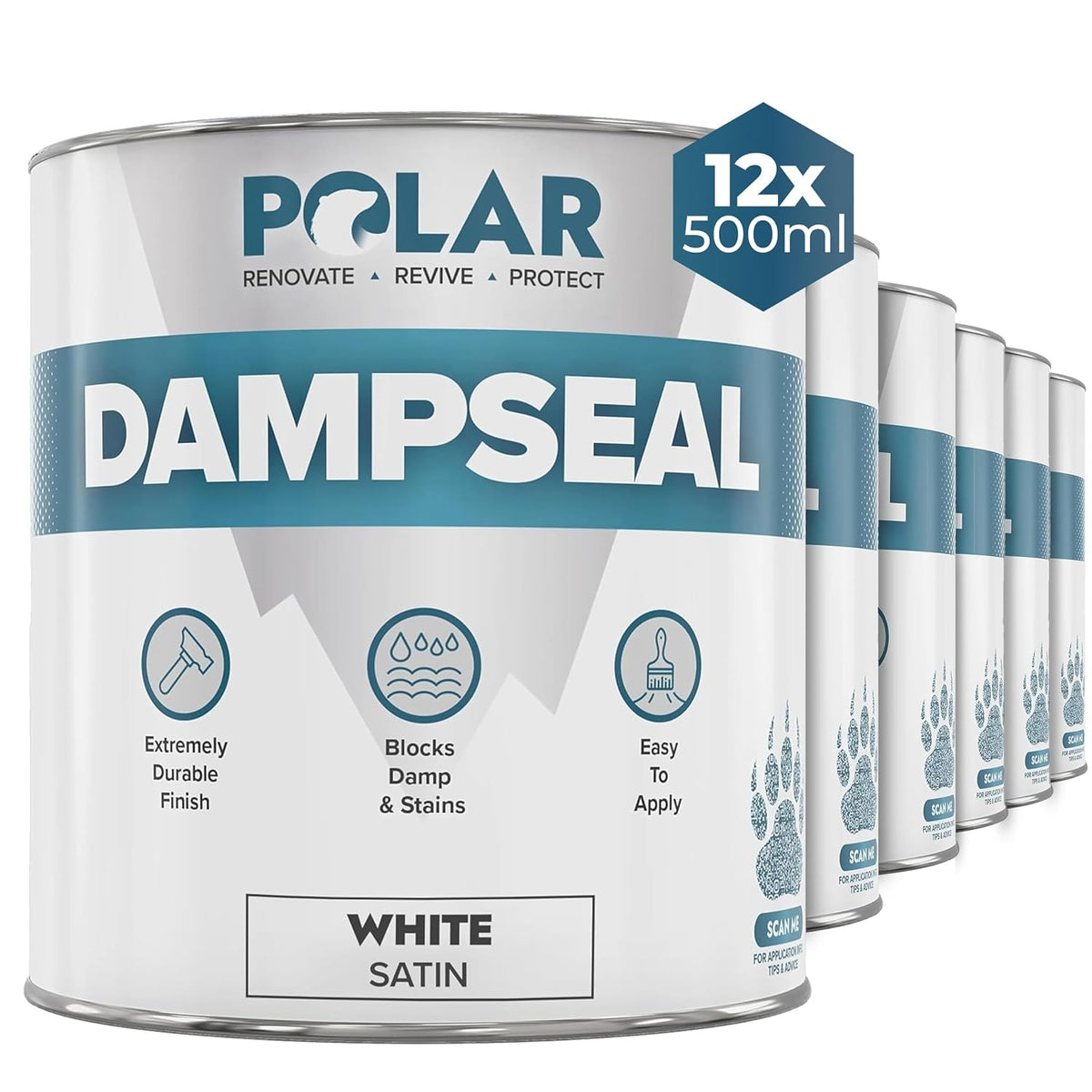 Polar DampSeal White 12 x 500ml Satin multipack