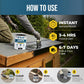 How to use Polar LeakFix Fibred Roof Coating: instant waterproof, touch dry in 3-4 hours, full cure in 6-7 days; clear, seal, done