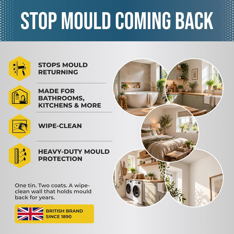 Polar Anti-Mould Acrylic Emulsion stops mould coming back: made for bathrooms and kitchens, wipe-clean, heavy-duty mould protection
