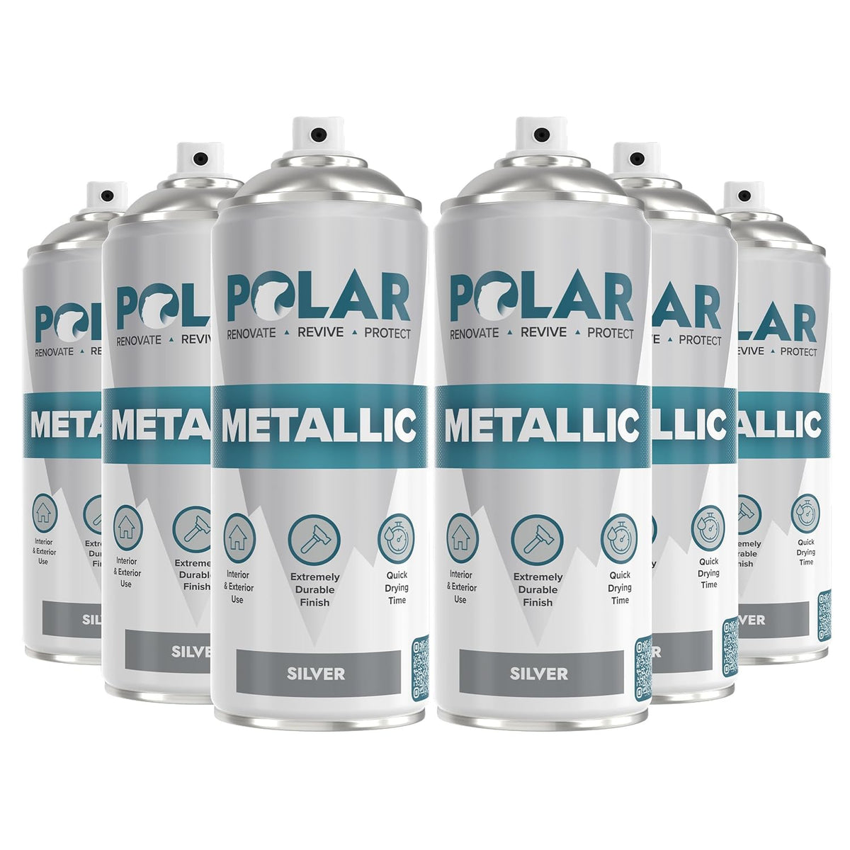 Polar Metallic Multi-Surface Spray Paint Silver 400ml pack of 6