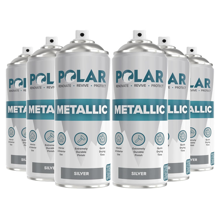 Polar Metallic Multi-Surface Spray Paint Silver 400ml pack of 6