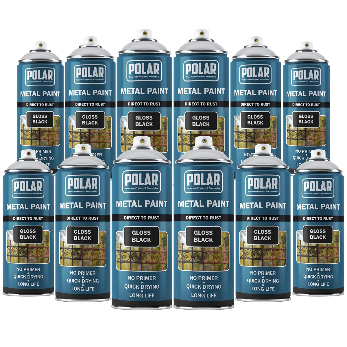 Polar Direct to Rust Metal Spray Gloss Black 12 x 400ml multipack